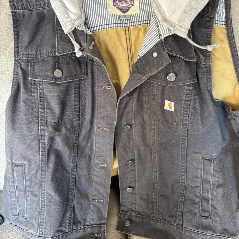 Carhartt Blue & White Striped Sleeveless Detroit Jacket XXL